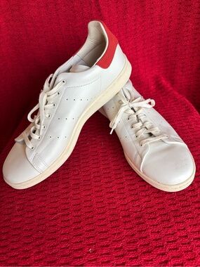 Adidas Stan Smith White Leather Sneakers with Red Heel Tab